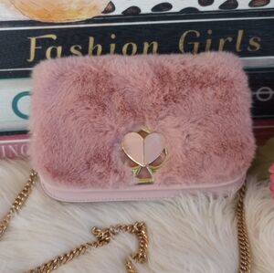 Kate Spade Winter Pink Faux Fur Nicola Convertible Chain Shoulder Bag